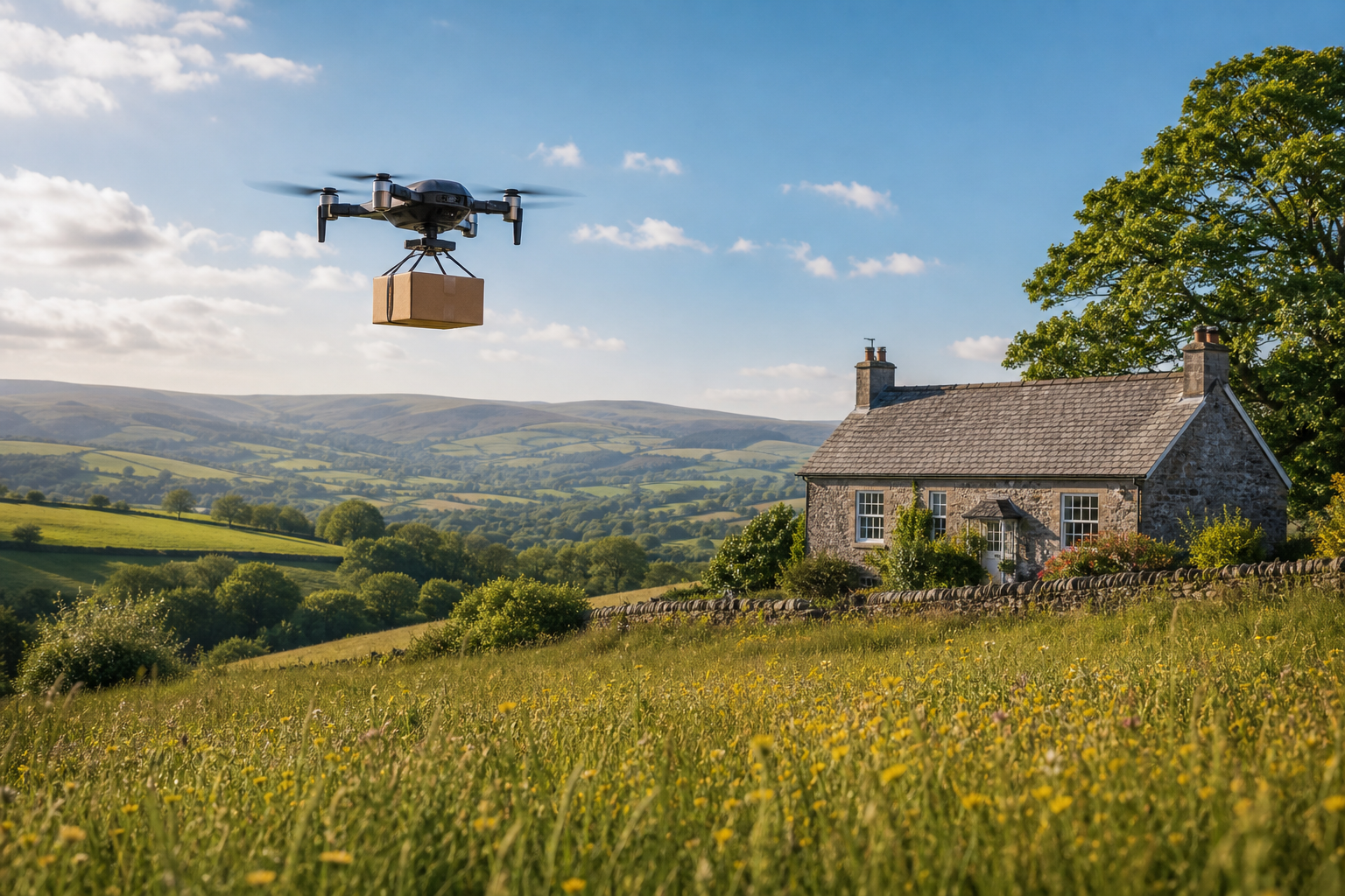 Drone Delivering Package in Rural Area